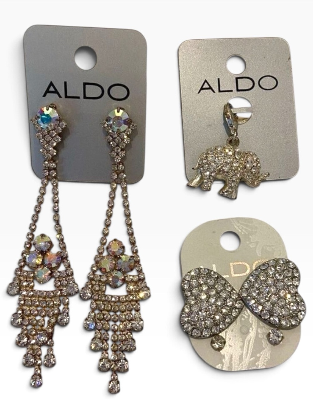 ALDO 2000s Y2K Rhinestone Earrings Lot Chandelier Statement Glamour Vintage